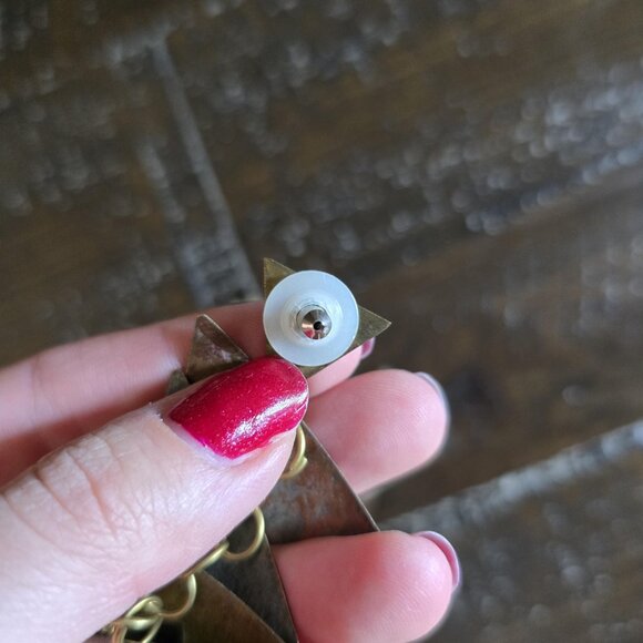 Vintage Lot of 2 Pairs Geometric Earrings Wood Metal Boho Festival Dangle MCM - Picture 8 of 8